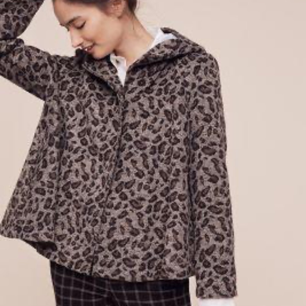 Anthropologie Madame Shou Shou animal print wool blend swing‎ coat jacket size S
